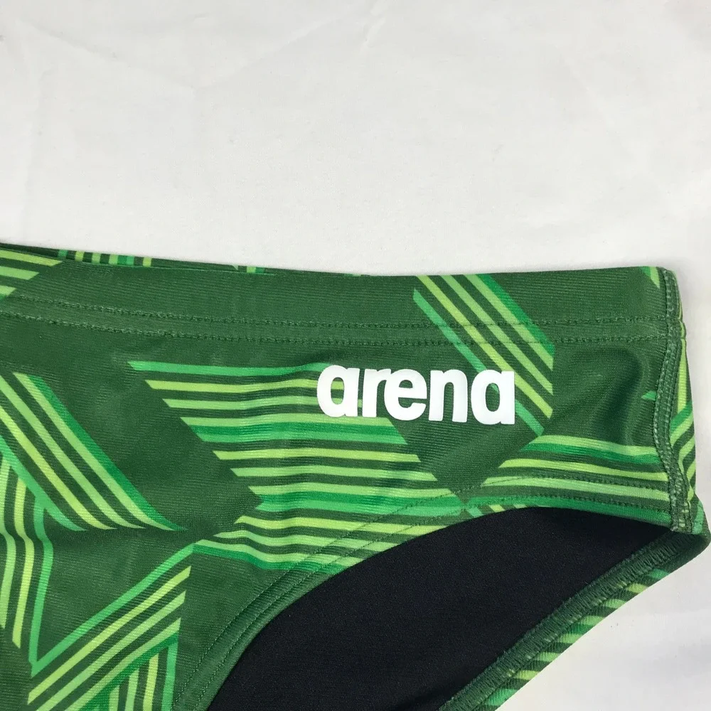 Arena Mens Swim Briefs Green Geometric Graphic Print Training Swimsuit Size 36